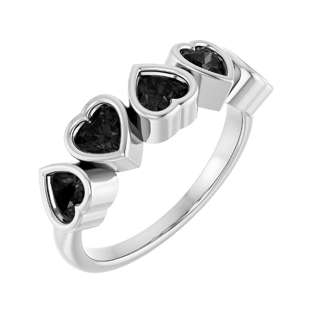 Black Hearts Silver Ring