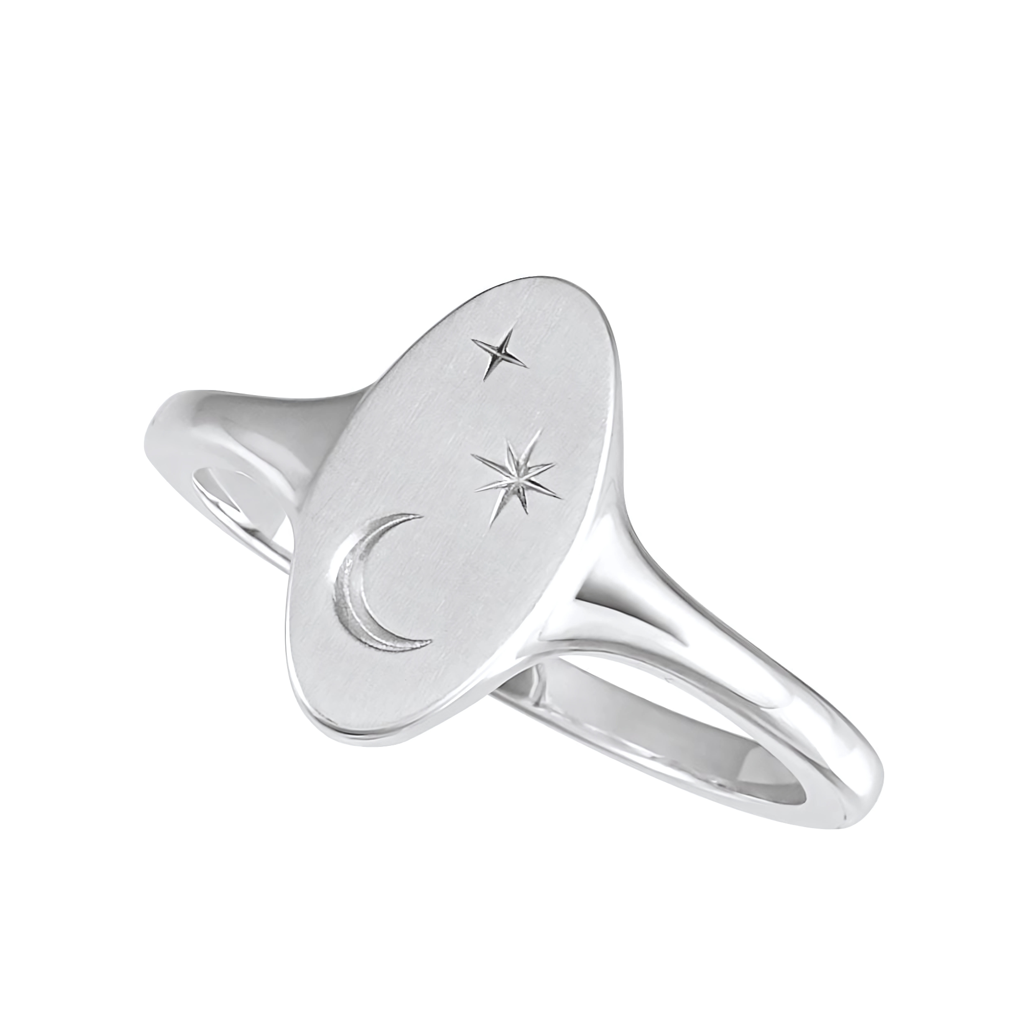 Sterling Silver Moon & Star Signet Ring Sterling Silver