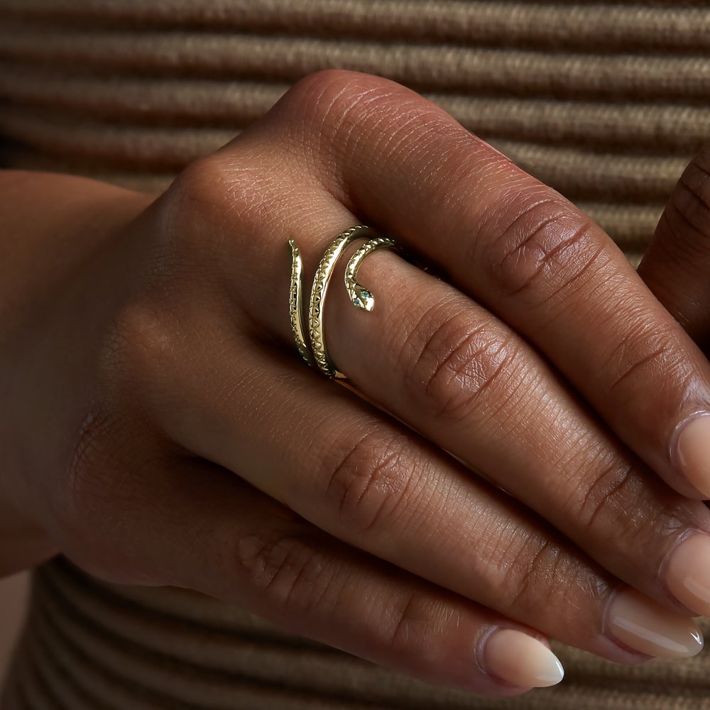 Garnet Snake Ring 14k Gold