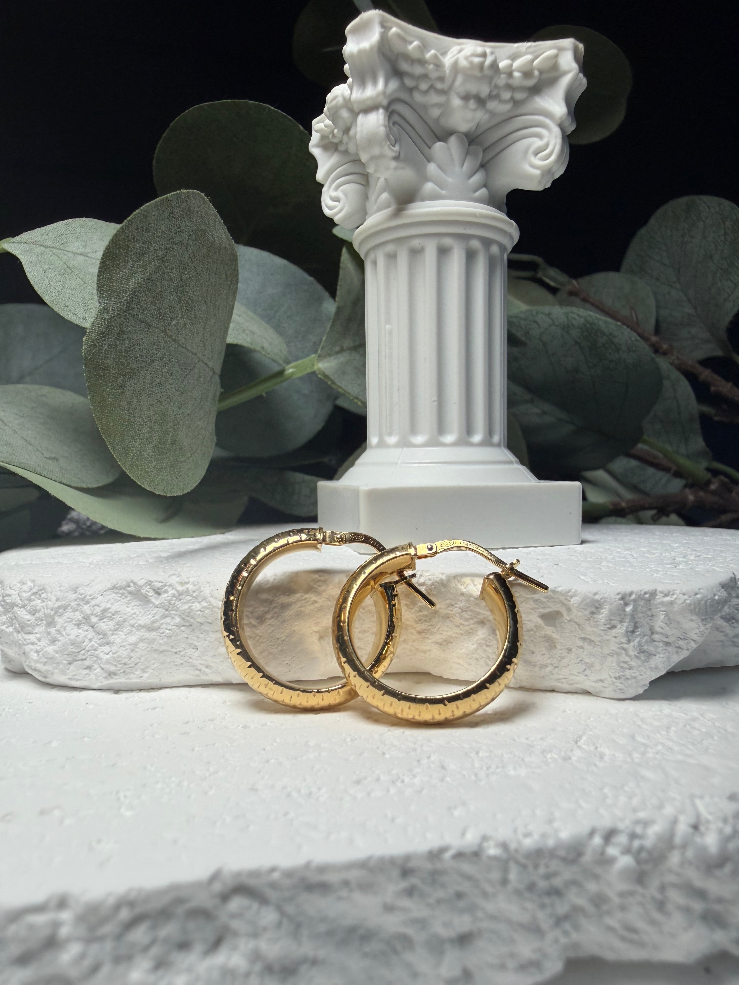 Golden Quilt, Diamond Cut Hoops in Gold Over Sterling Silver