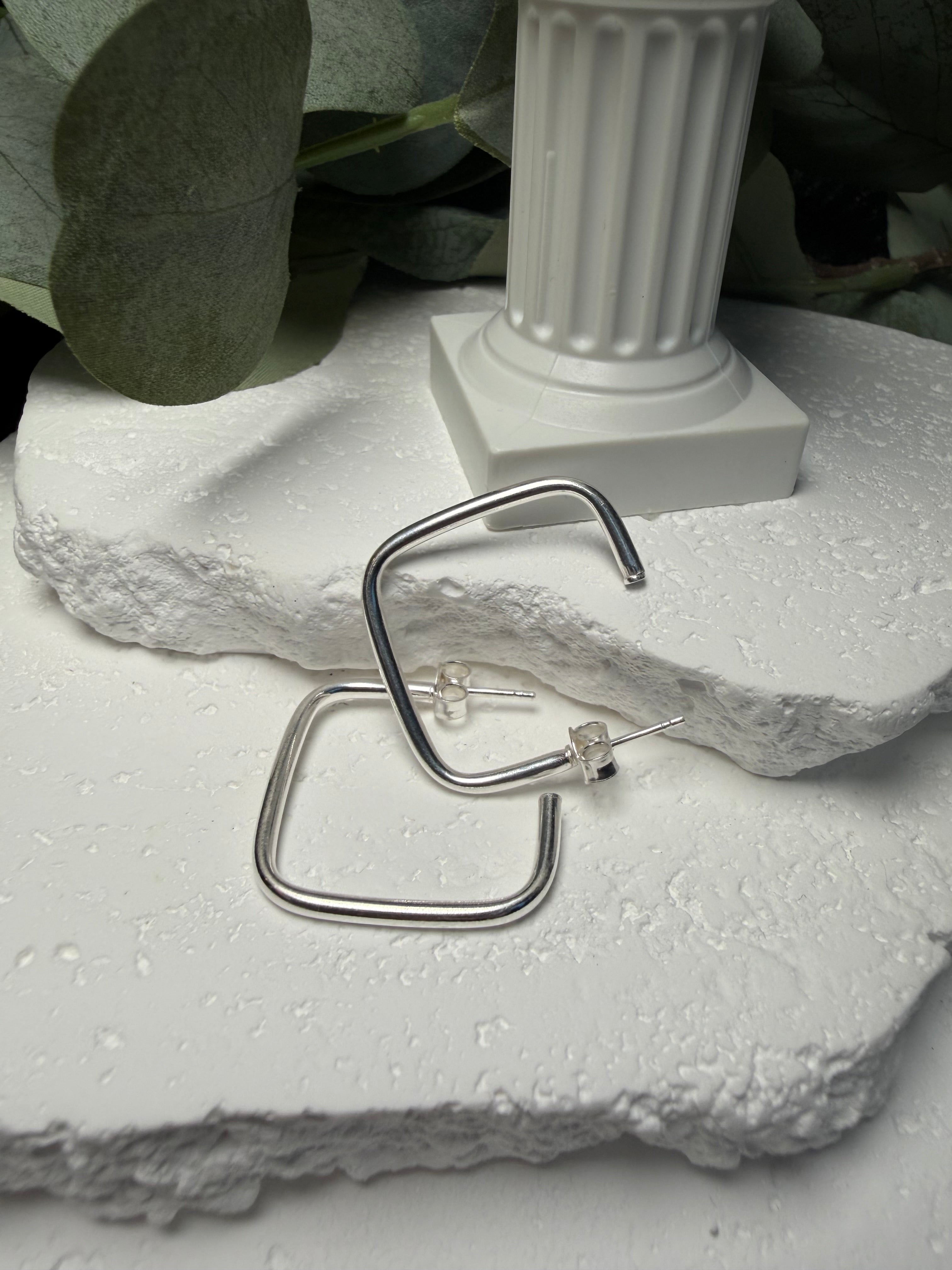 Sharp Angles, Sterling Silver Square Hoop Earrings