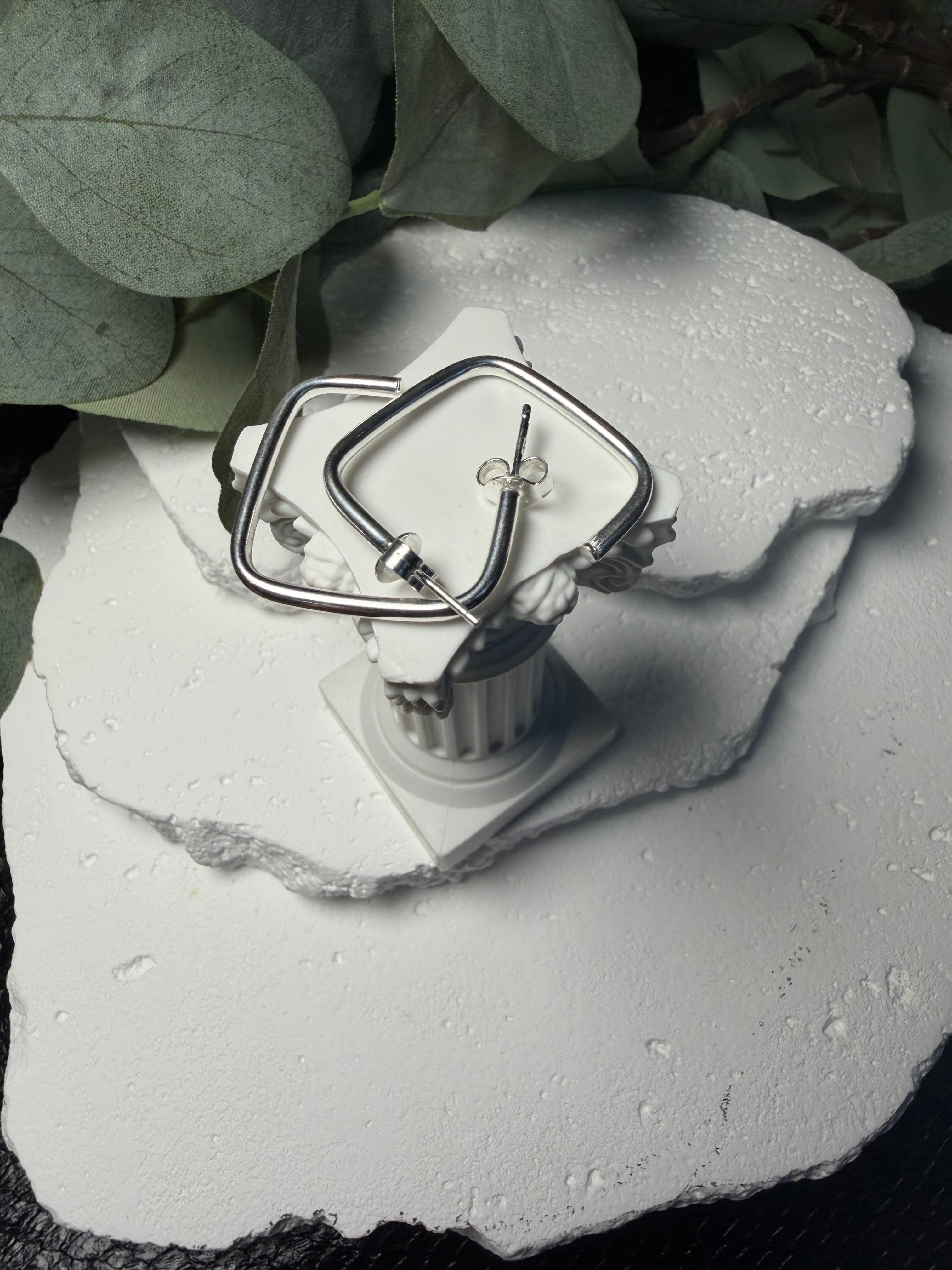 Sharp Angles, Sterling Silver Square Hoop Earrings