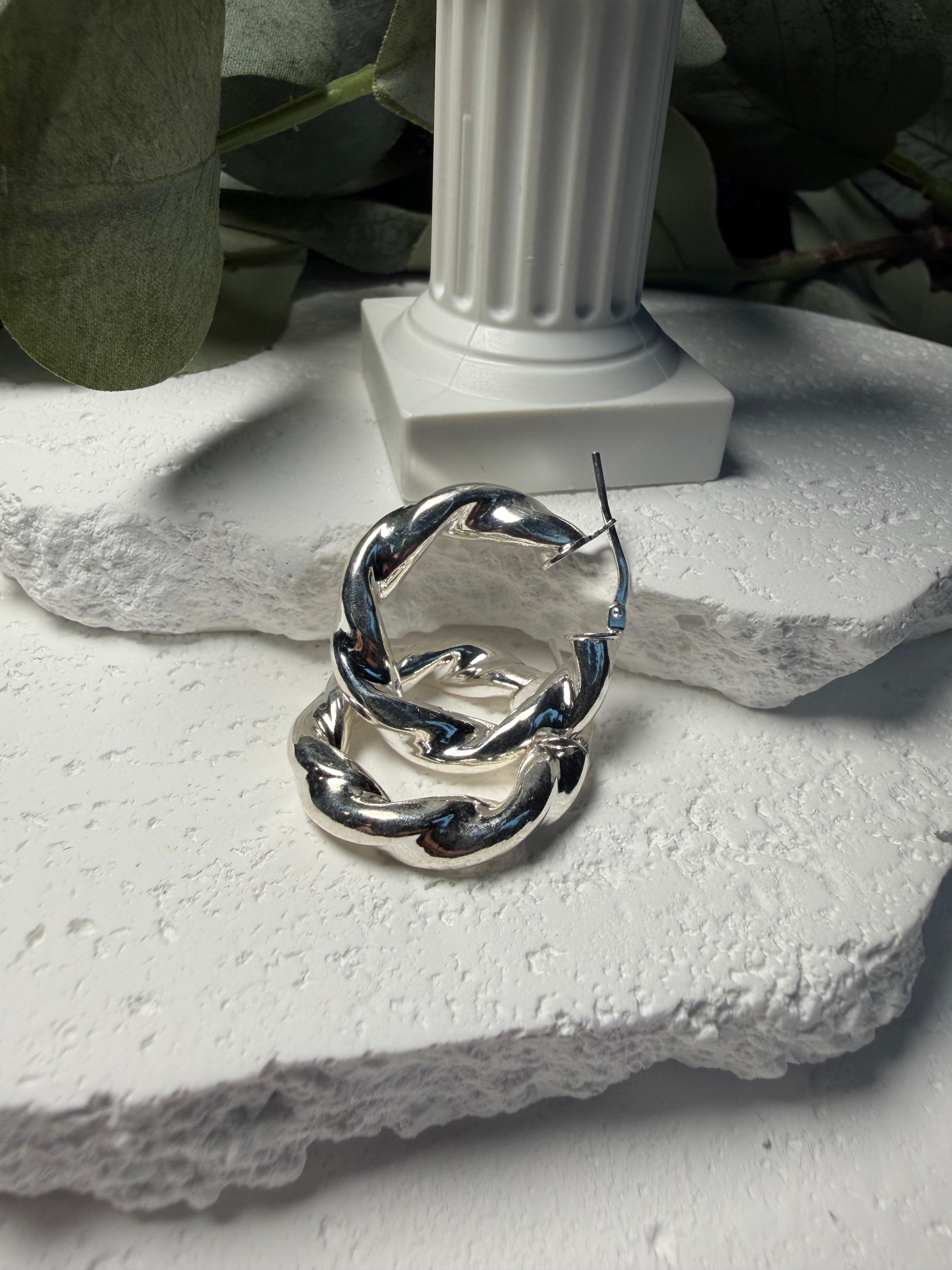Twisted Shine, Sterling Silver Rope Hoop Earrings