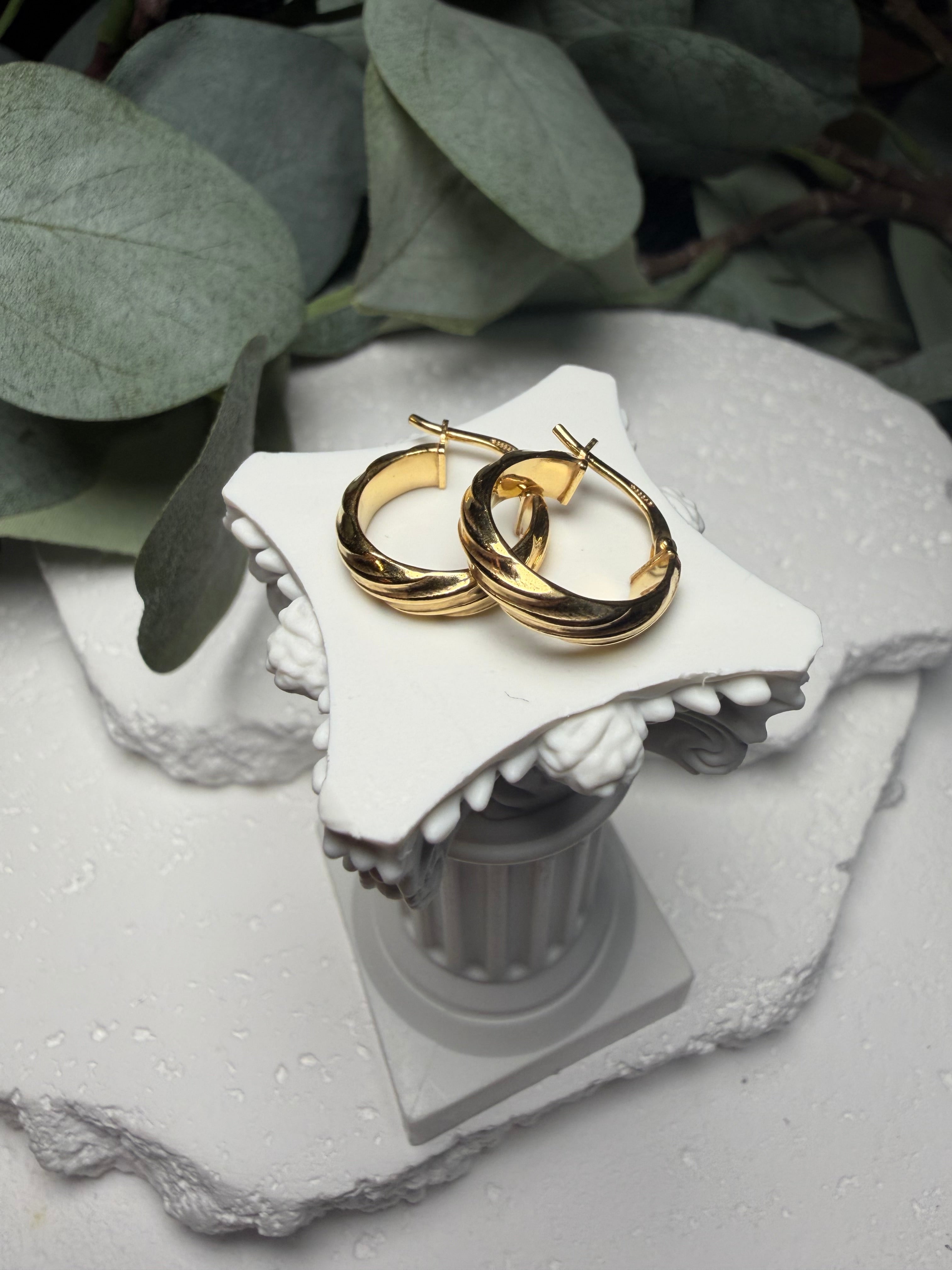 Bold and Twisted, Gold Over Silver Ribbed Hoops
