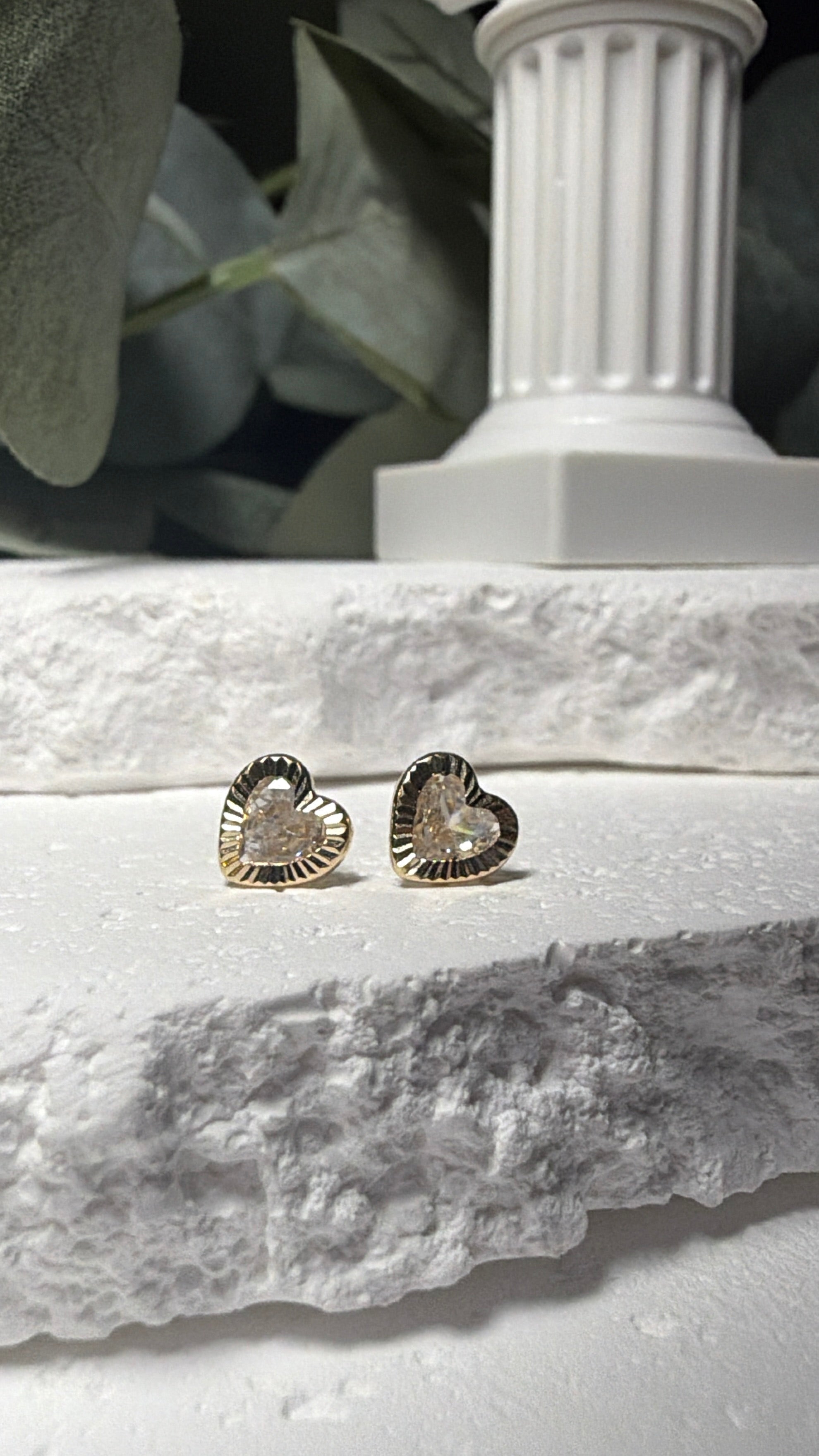 Sweetheart Sparkle, 14k Gold Heart CZ Stud Earrings