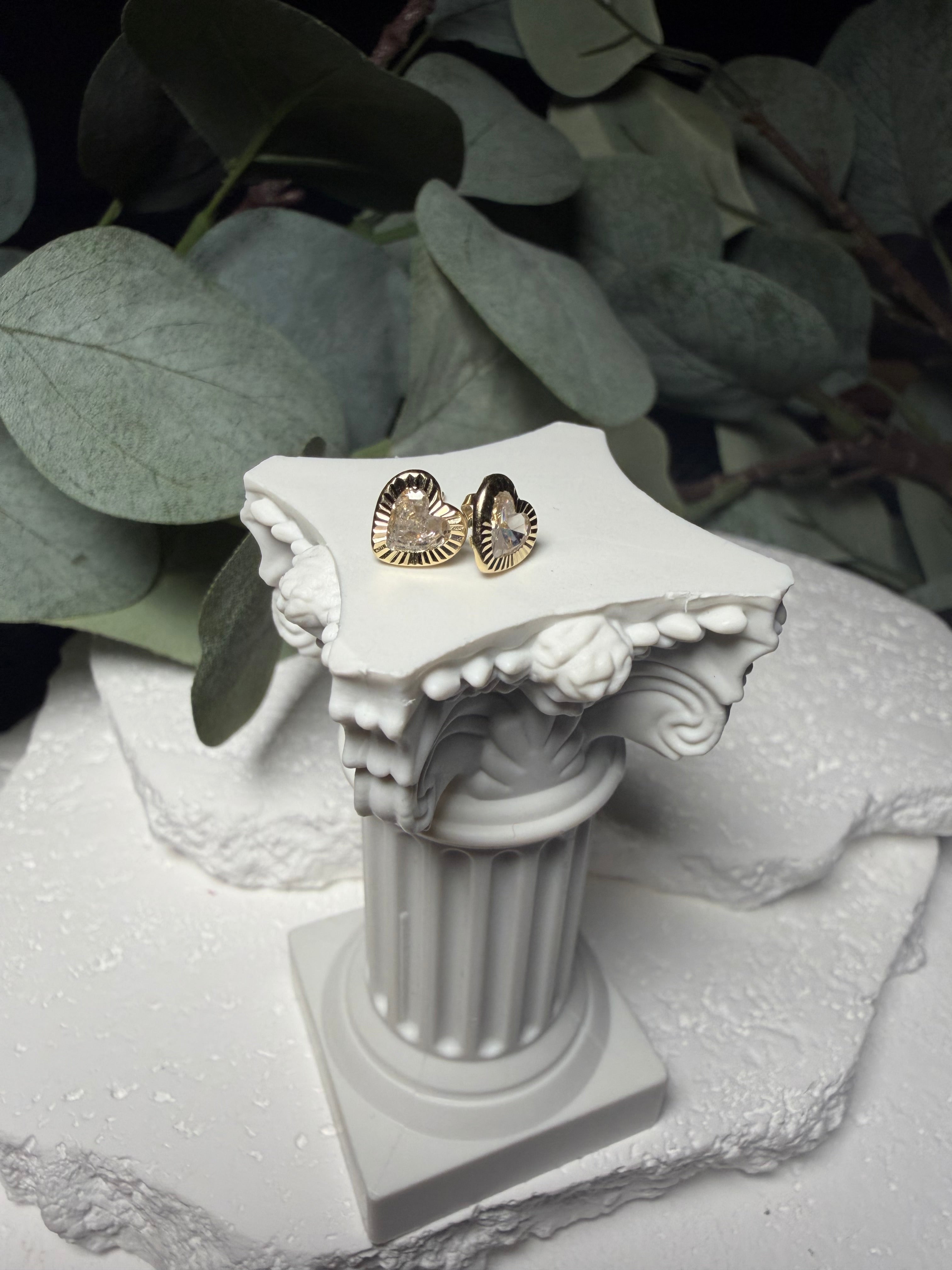 Sweetheart Sparkle, 14k Gold Heart CZ Stud Earrings