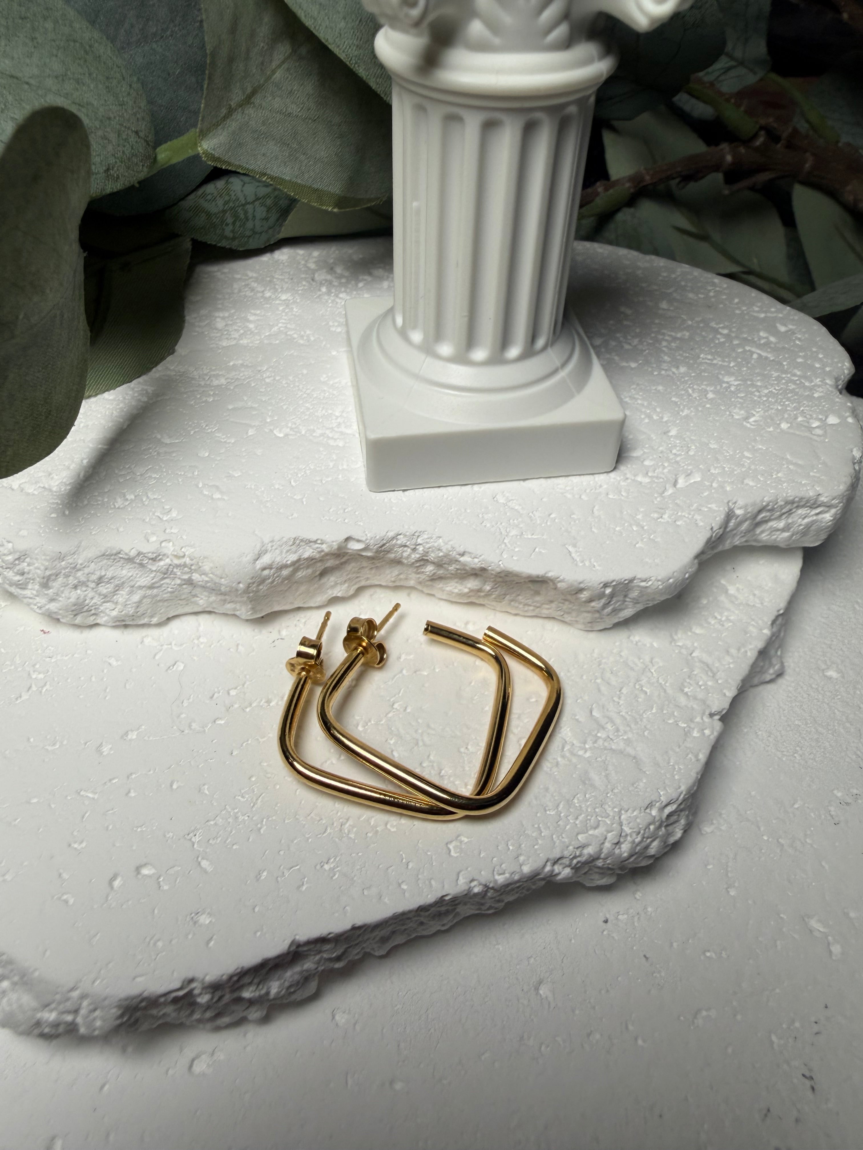 Sharp Angles, Gold Over Sterling Silver Square Hoop Earrings