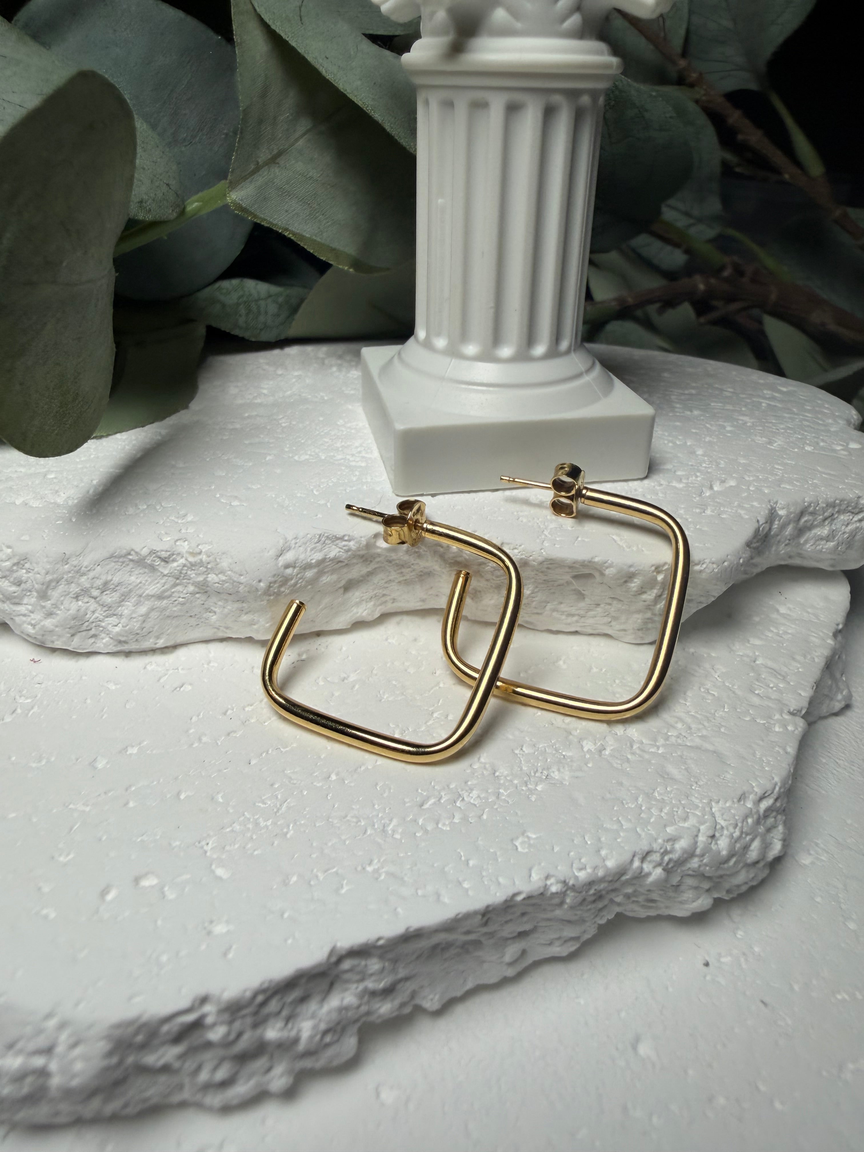 Sharp Angles, Gold Over Sterling Silver Square Hoop Earrings