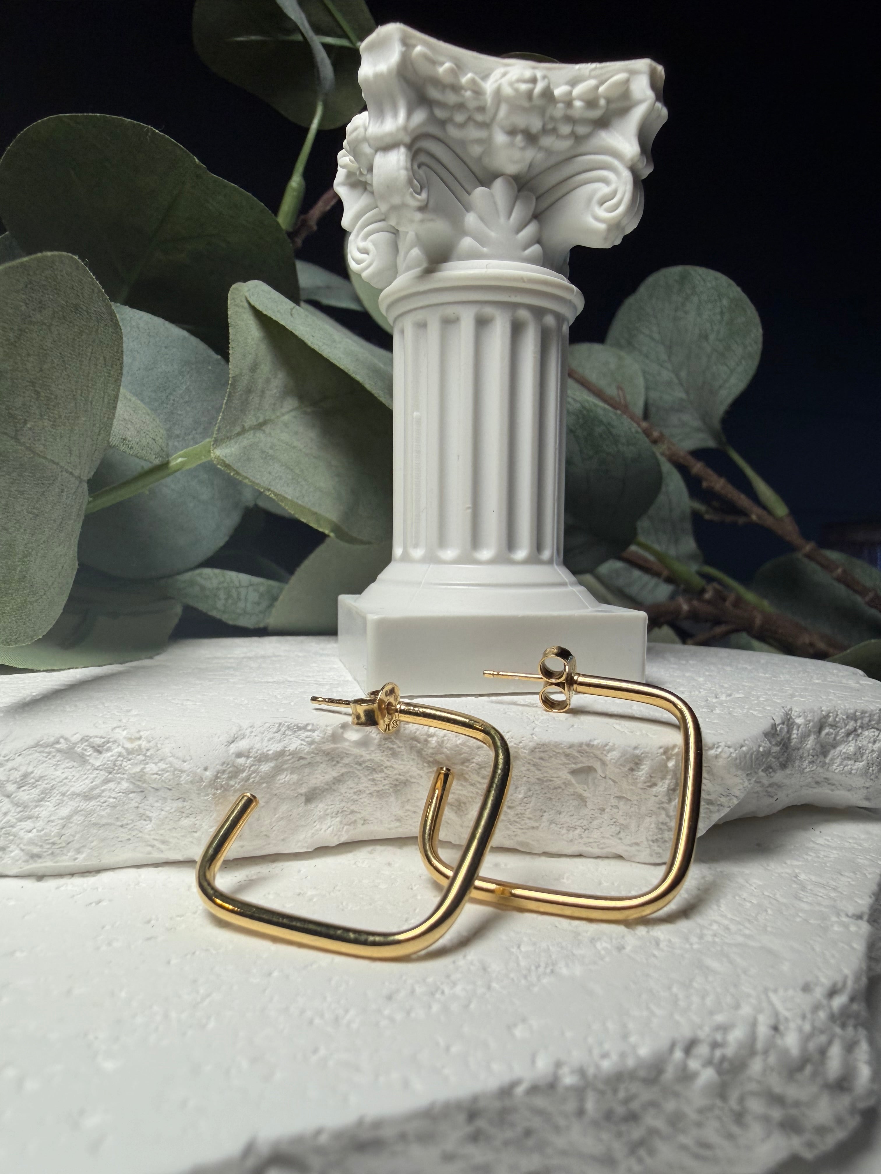 Sharp Angles, Gold Over Sterling Silver Square Hoop Earrings
