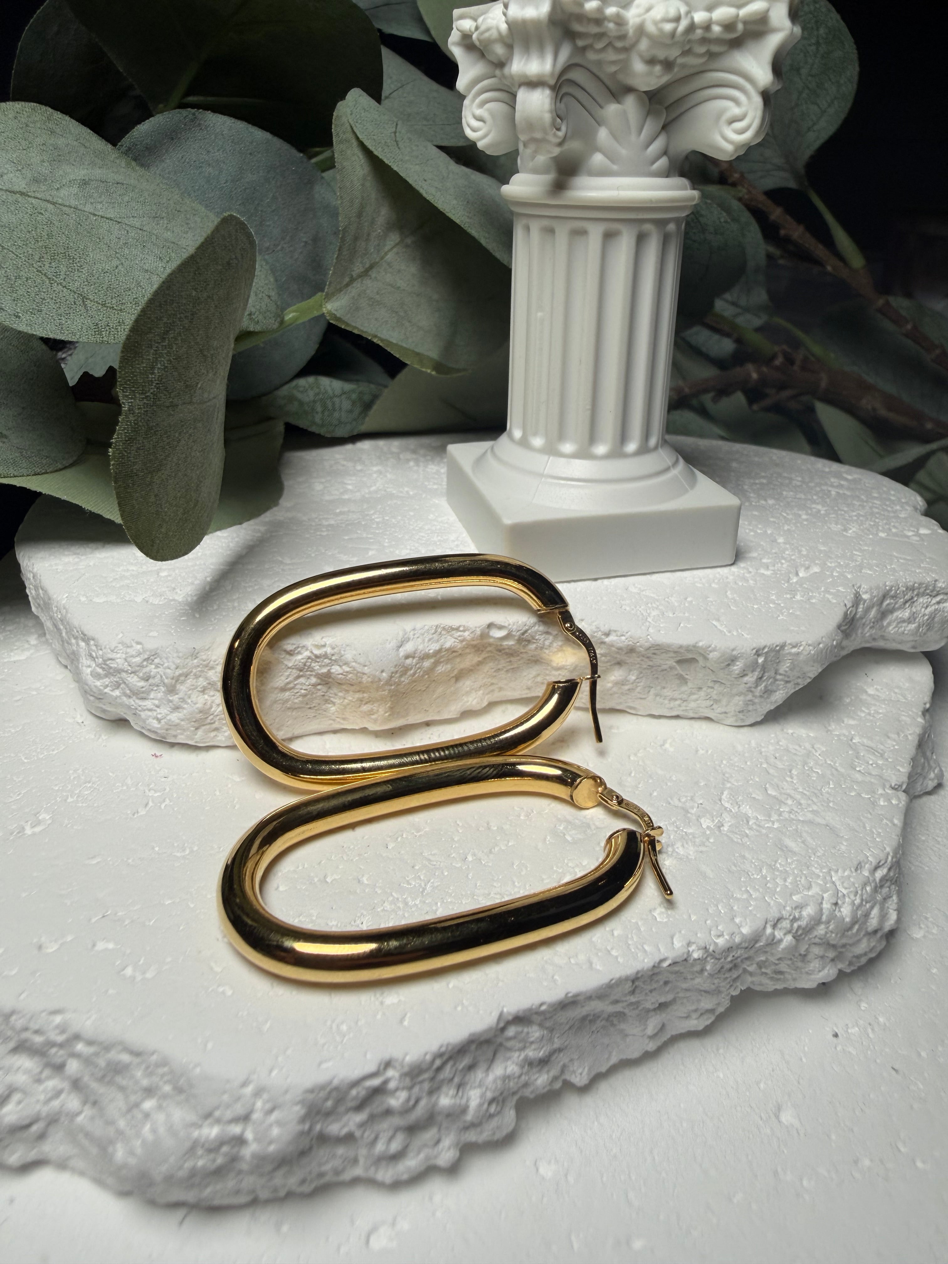 Statement Shine, Gold Over Silver Oblong Hoop Earrings