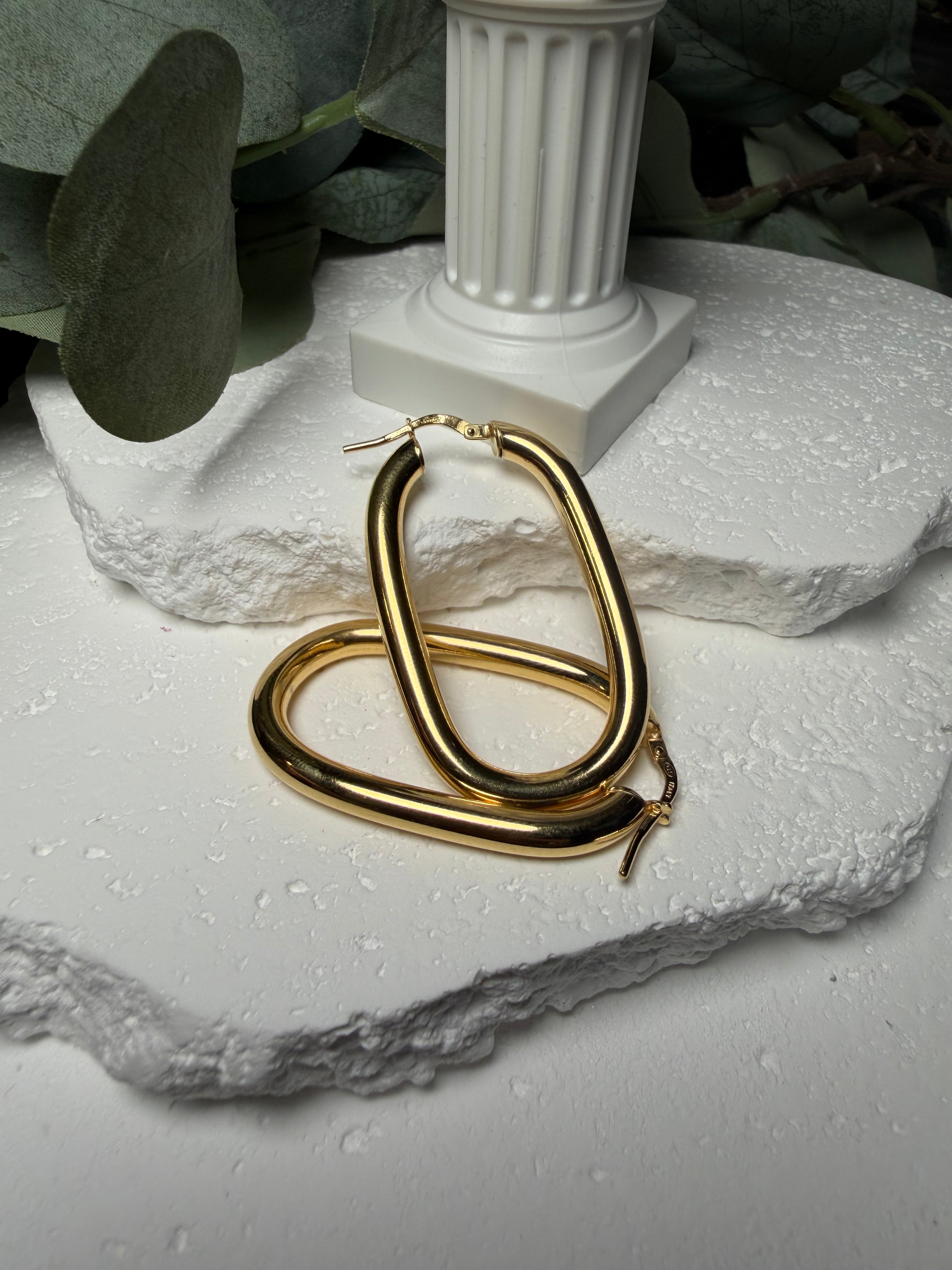 Statement Shine, Gold Over Silver Oblong Hoop Earrings