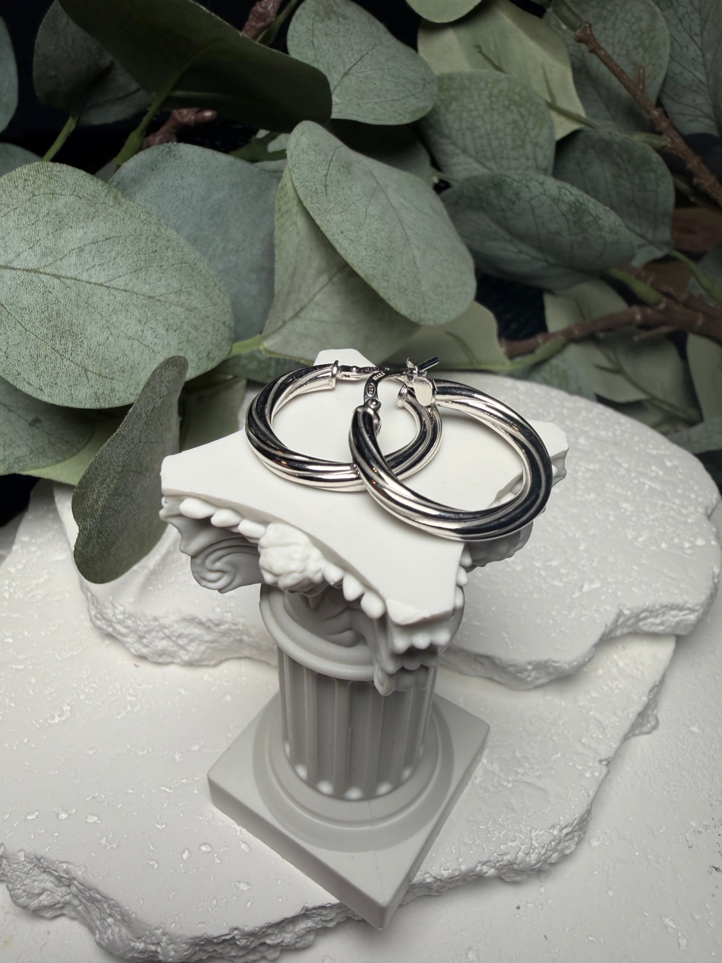 Double Take, Sterling Silver Layered Twist Hoops