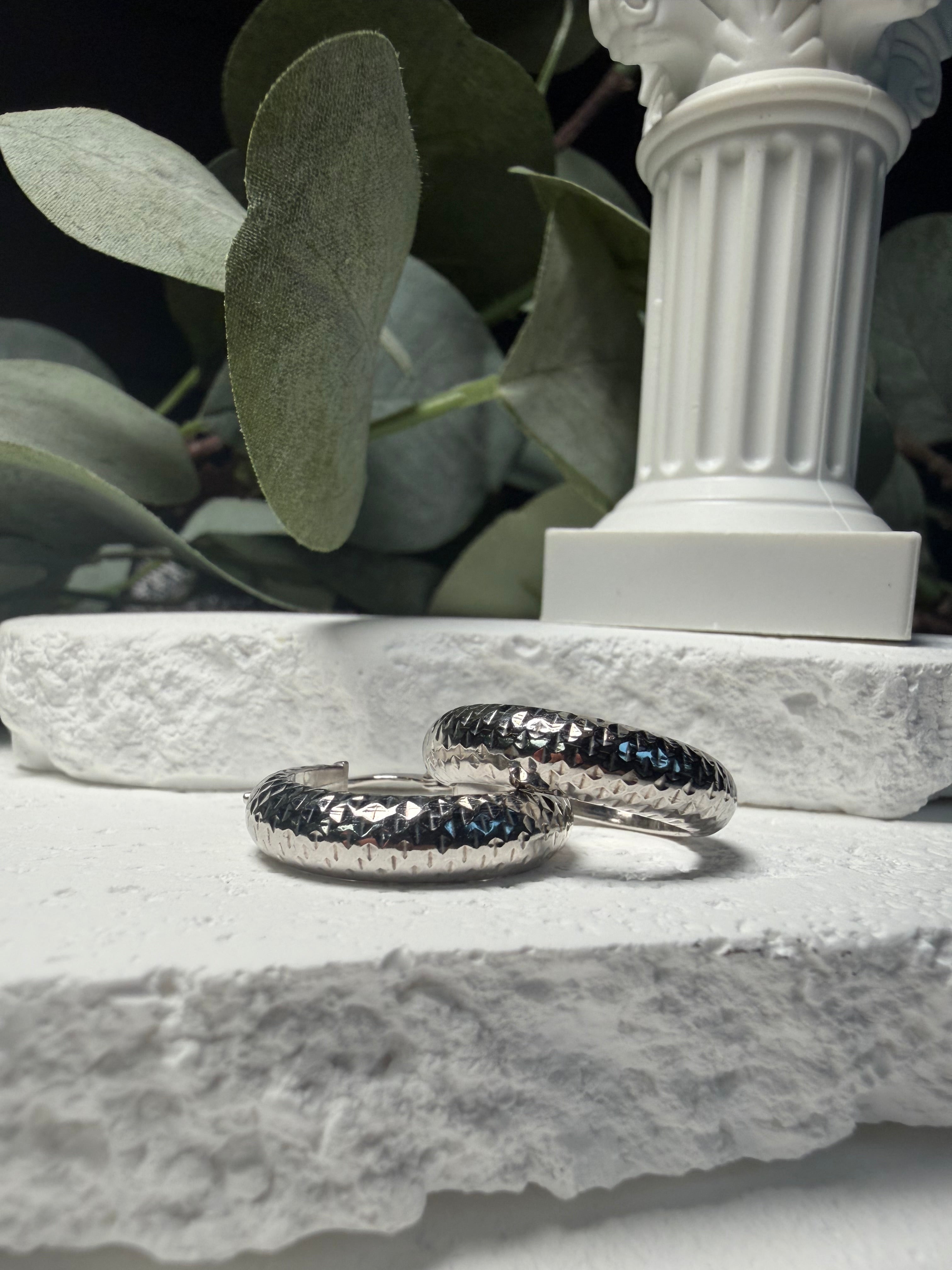 Sterling Silver Textured Hoop Earrings | Diamond Cut Quilted Hoops | Chunky Silver Hoops