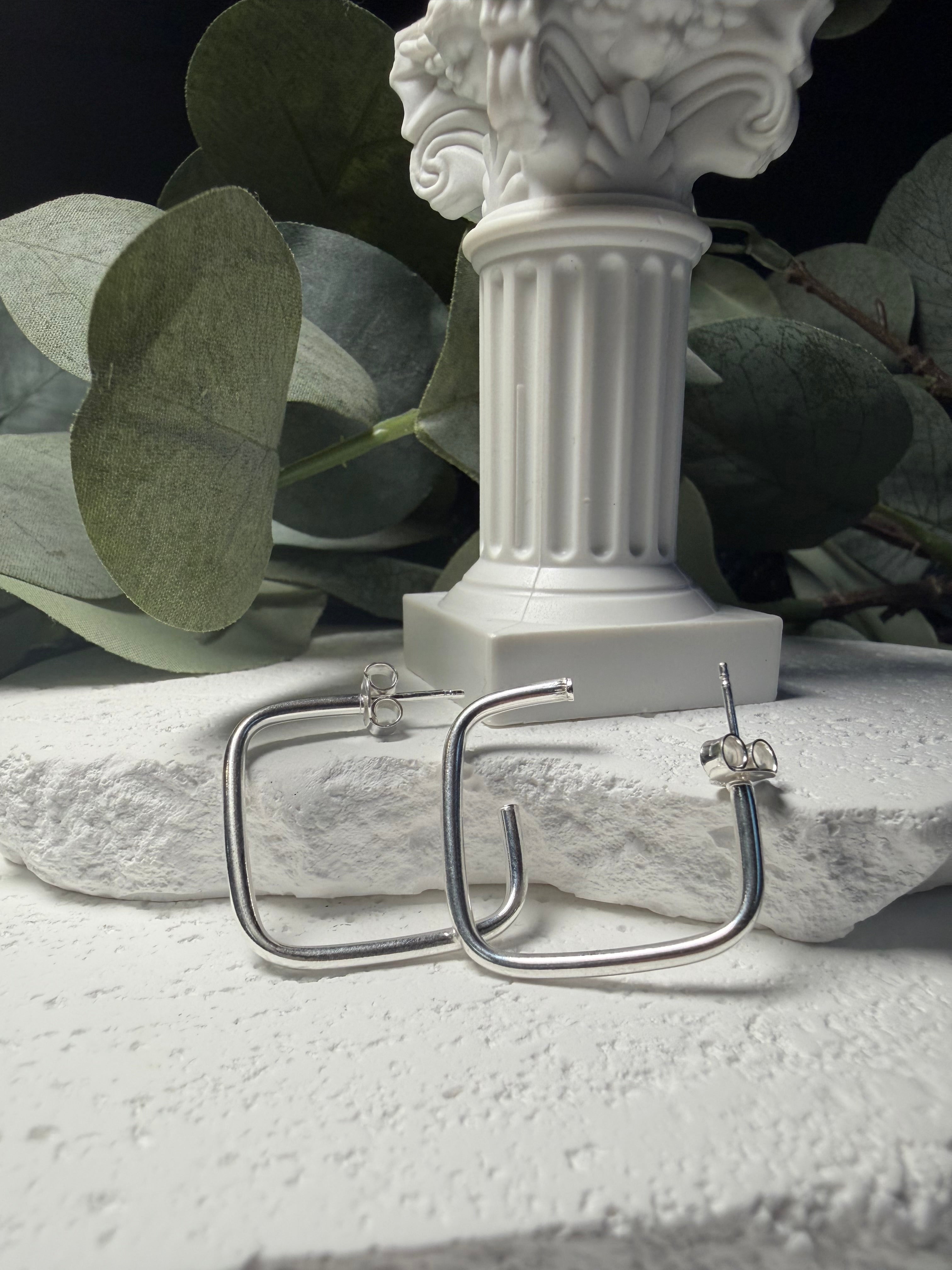 Sharp Angles, Sterling Silver Square Hoop Earrings