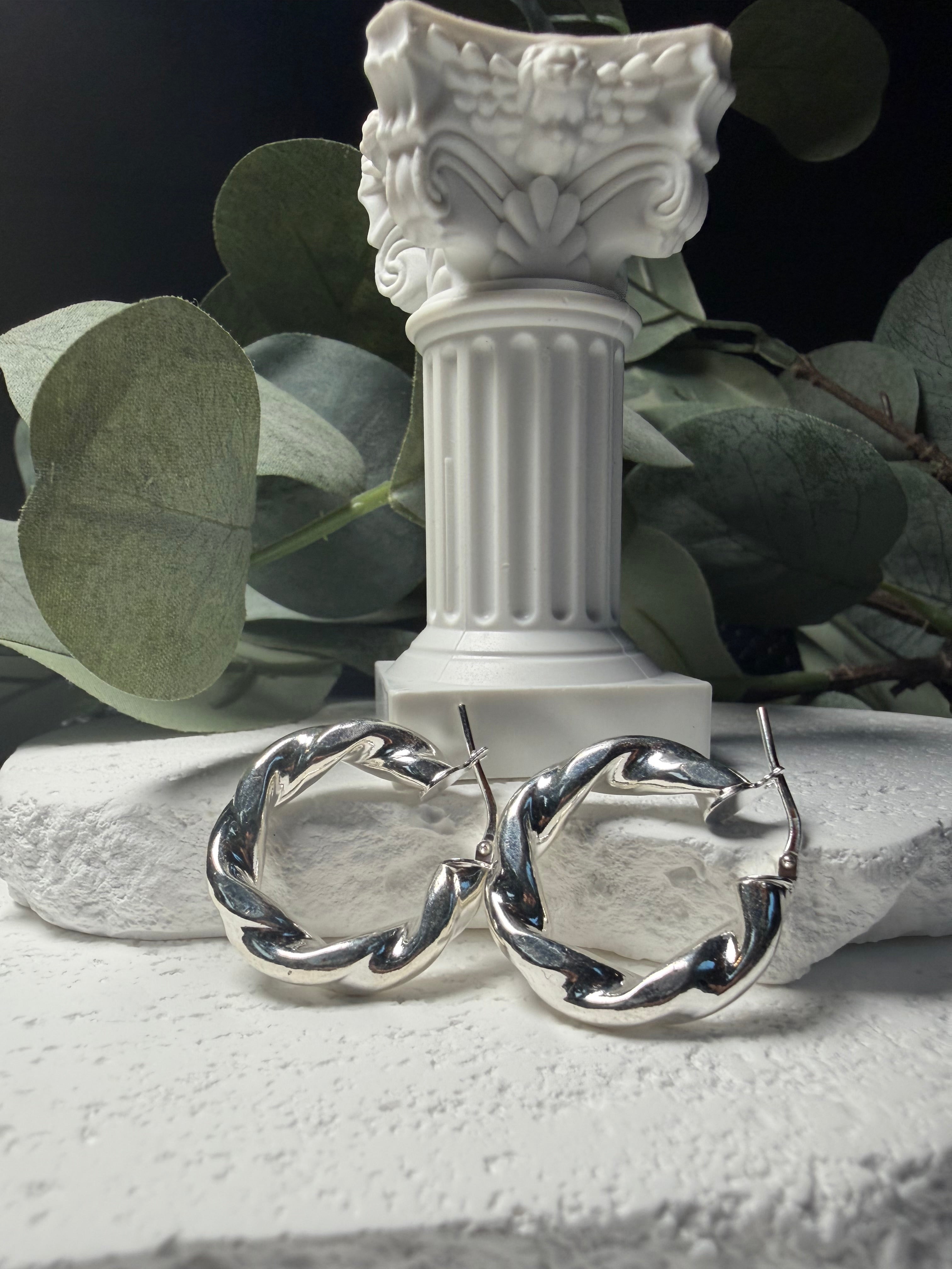 Twisted Shine, Sterling Silver Rope Hoop Earrings
