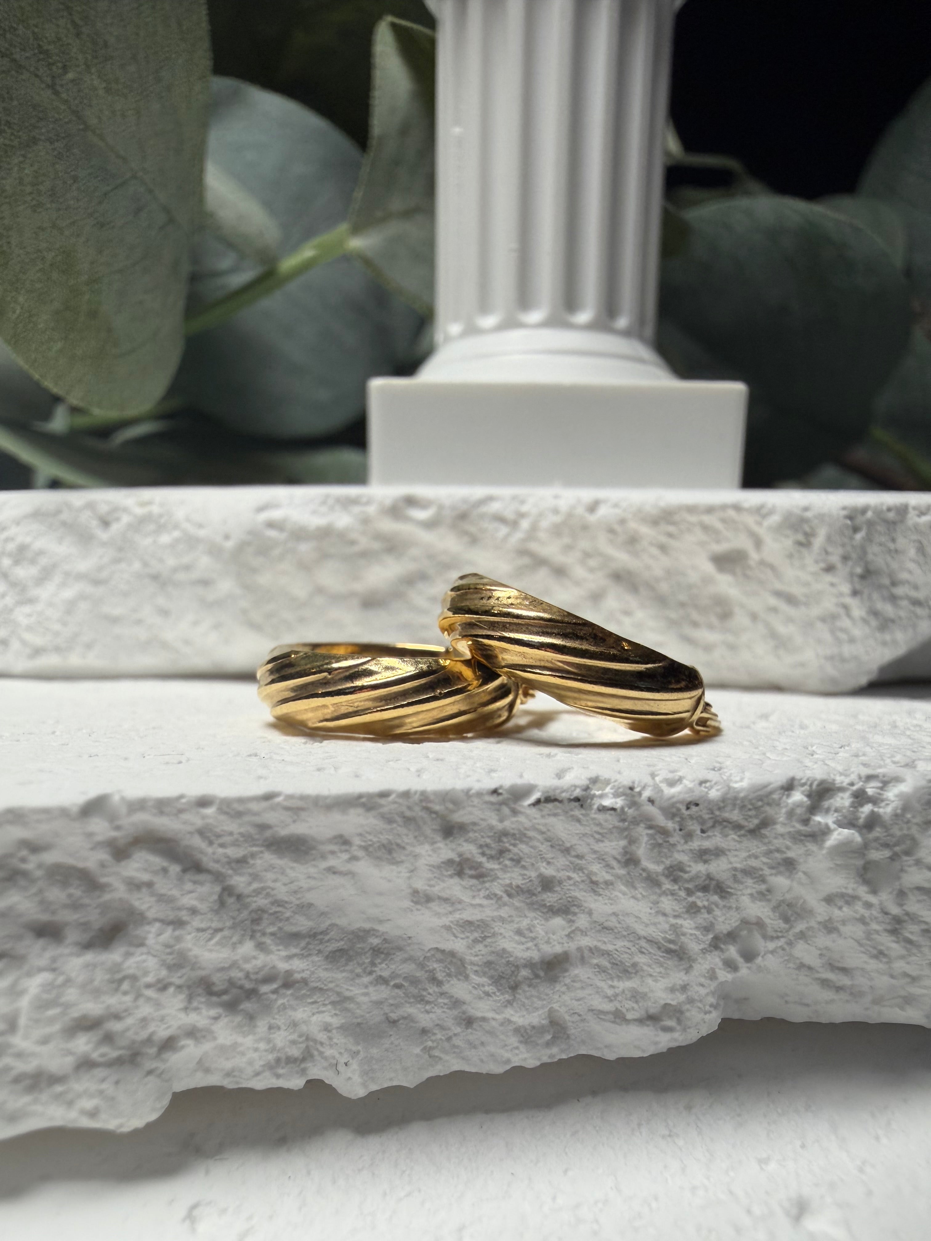 Bold and Twisted, Gold Over Silver Ribbed Hoops