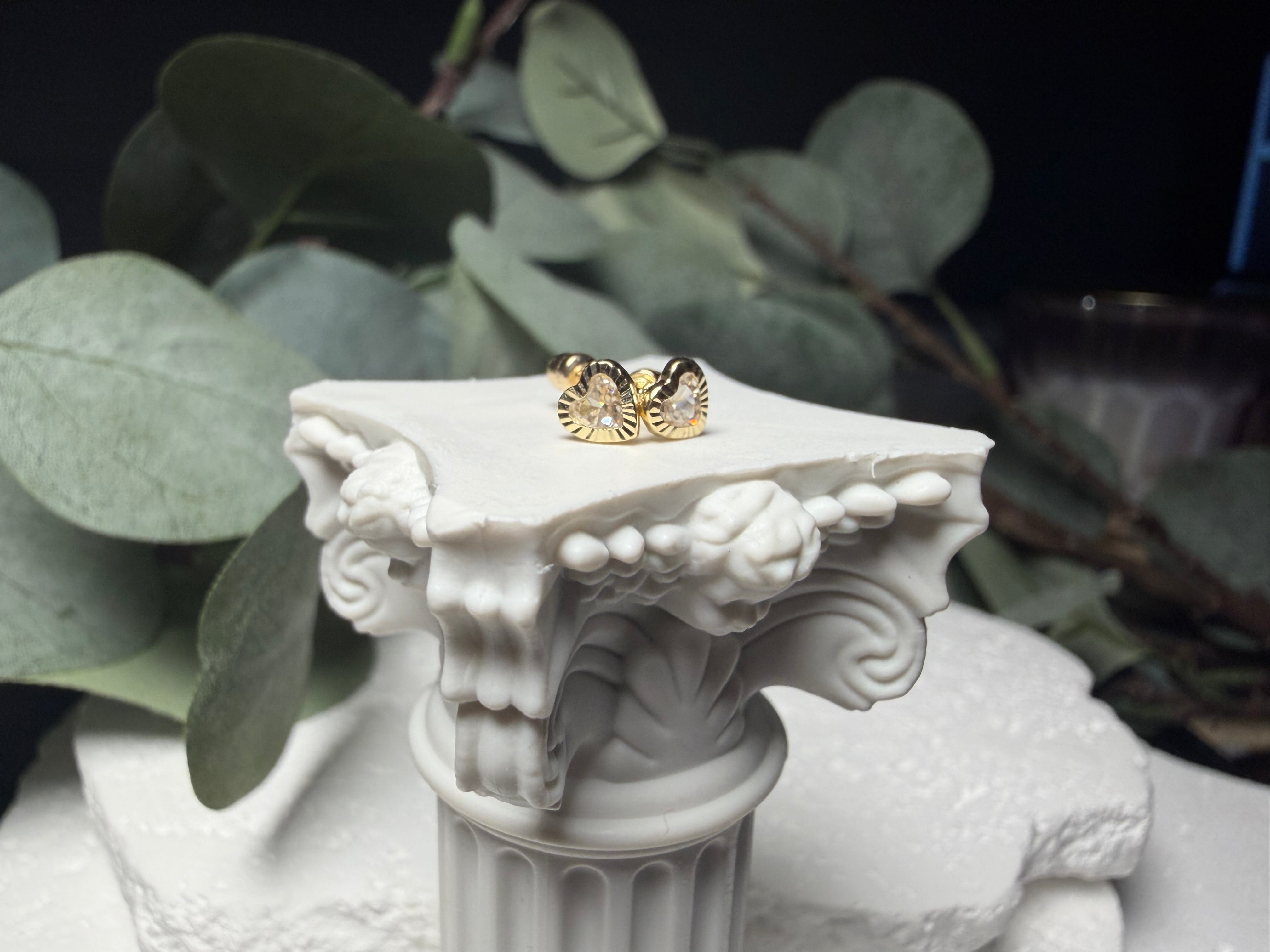 Sweetheart Sparkle, 14k Gold Heart CZ Stud Earrings