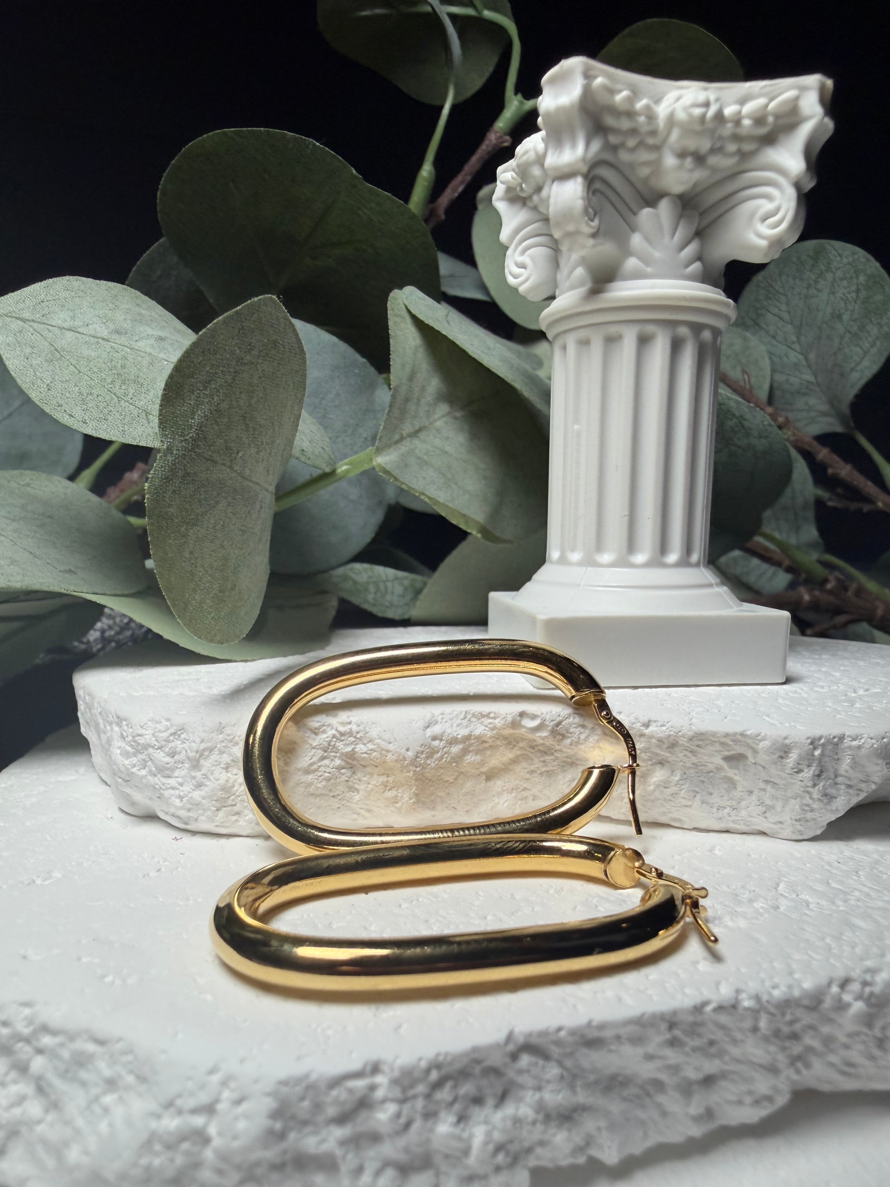 Statement Shine, Gold Over Silver Oblong Hoop Earrings
