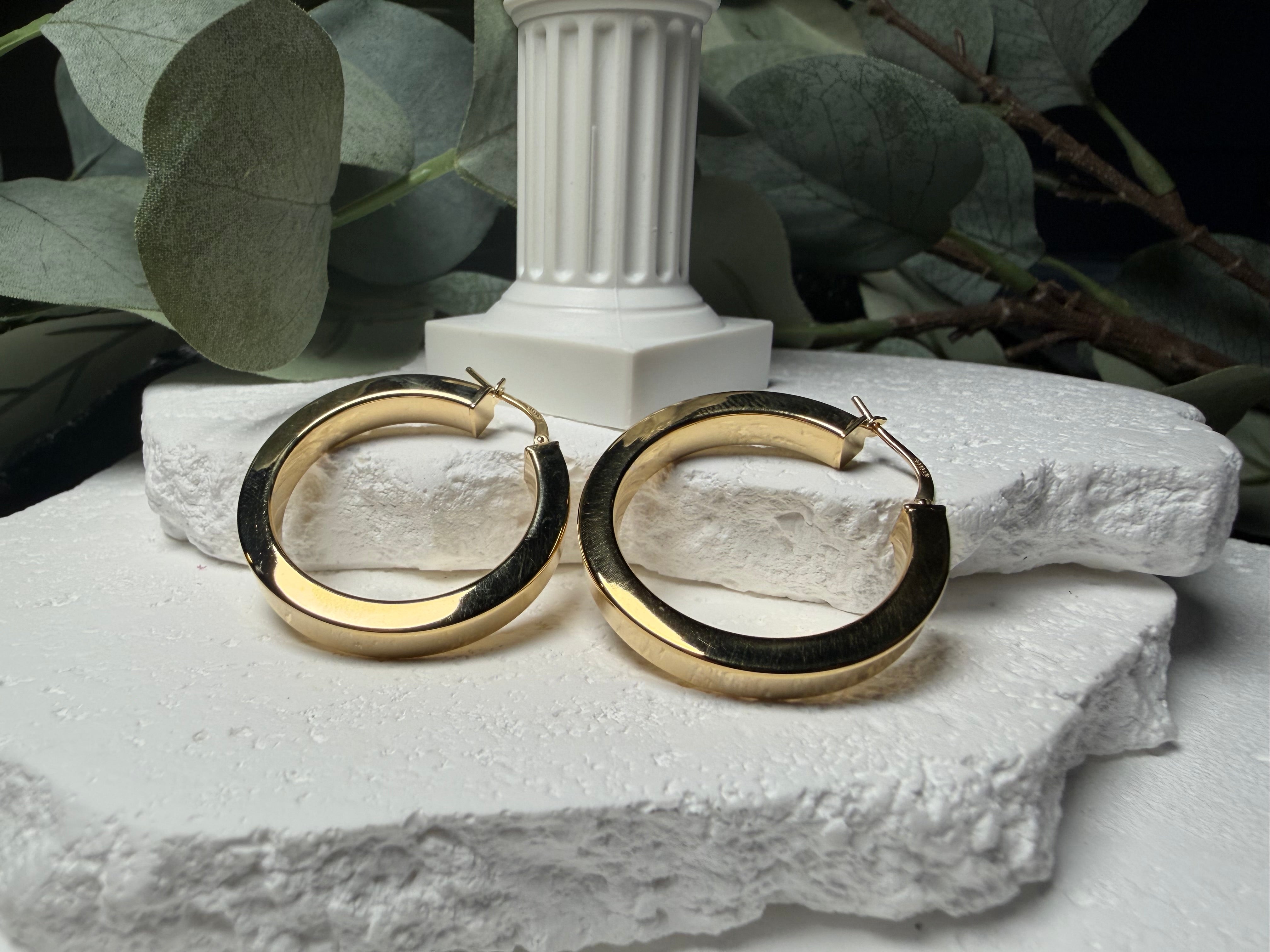 Modern Edge, Gold Over Silver Flat Hoop Earrings
