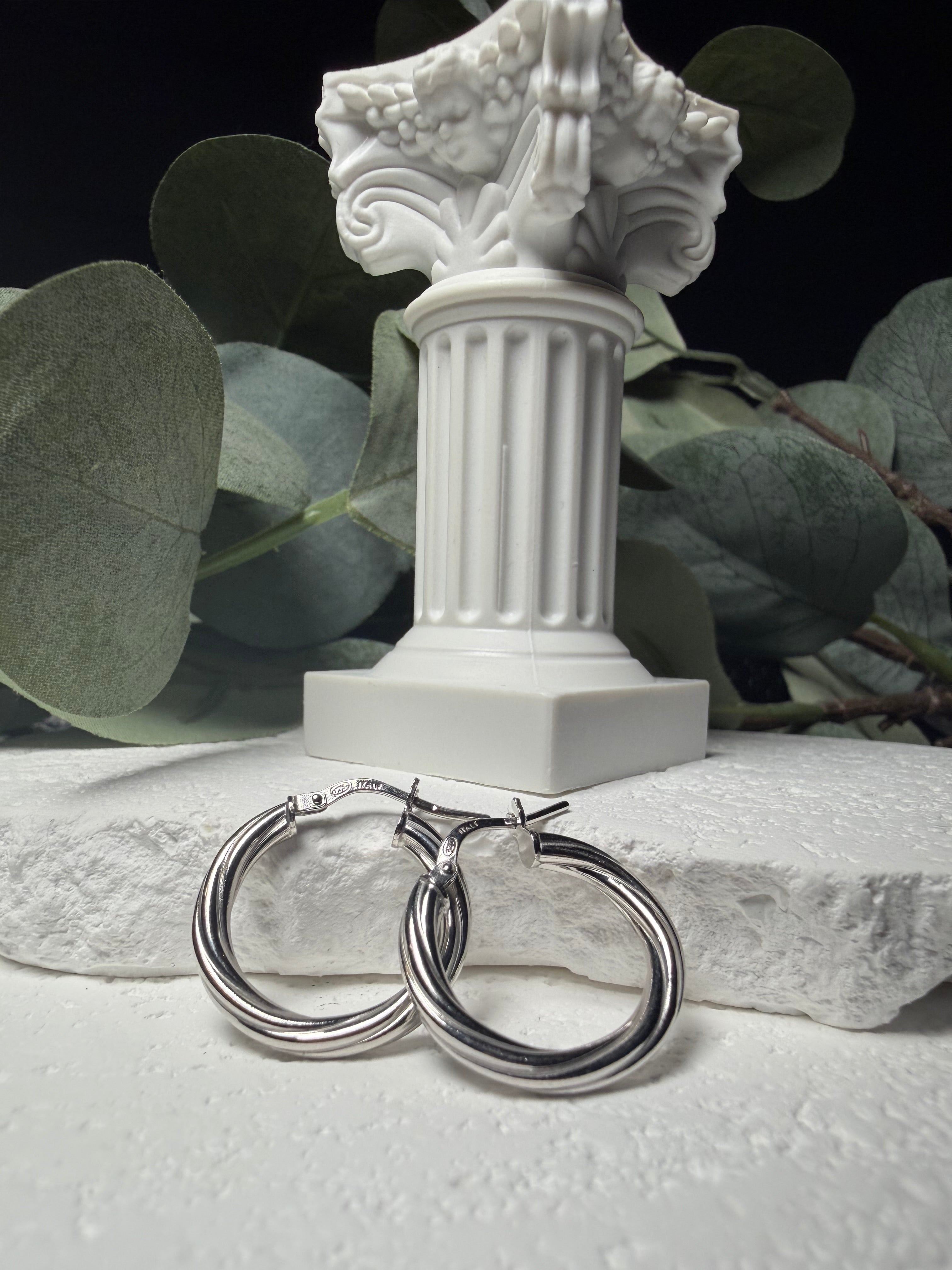 Double Take, Sterling Silver Layered Twist Hoops