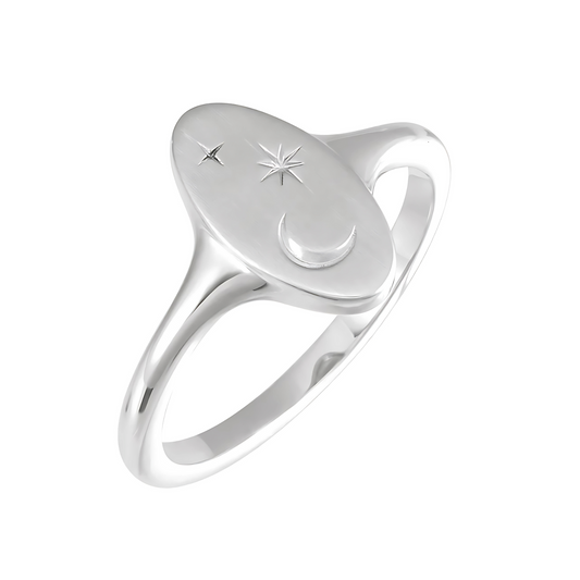 Sterling Silver Moon & Star Signet Ring Sterling Silver